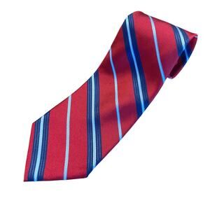 Brooks Brothers XL Red Navy Stripe Silk Stain Resistant Tie Classic Career